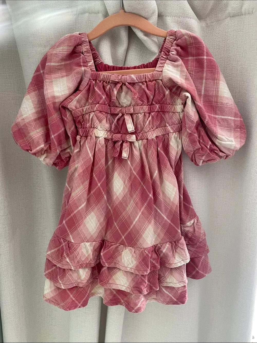 Gymboree Rose Pink Plaid Puff-Sleeve Dress